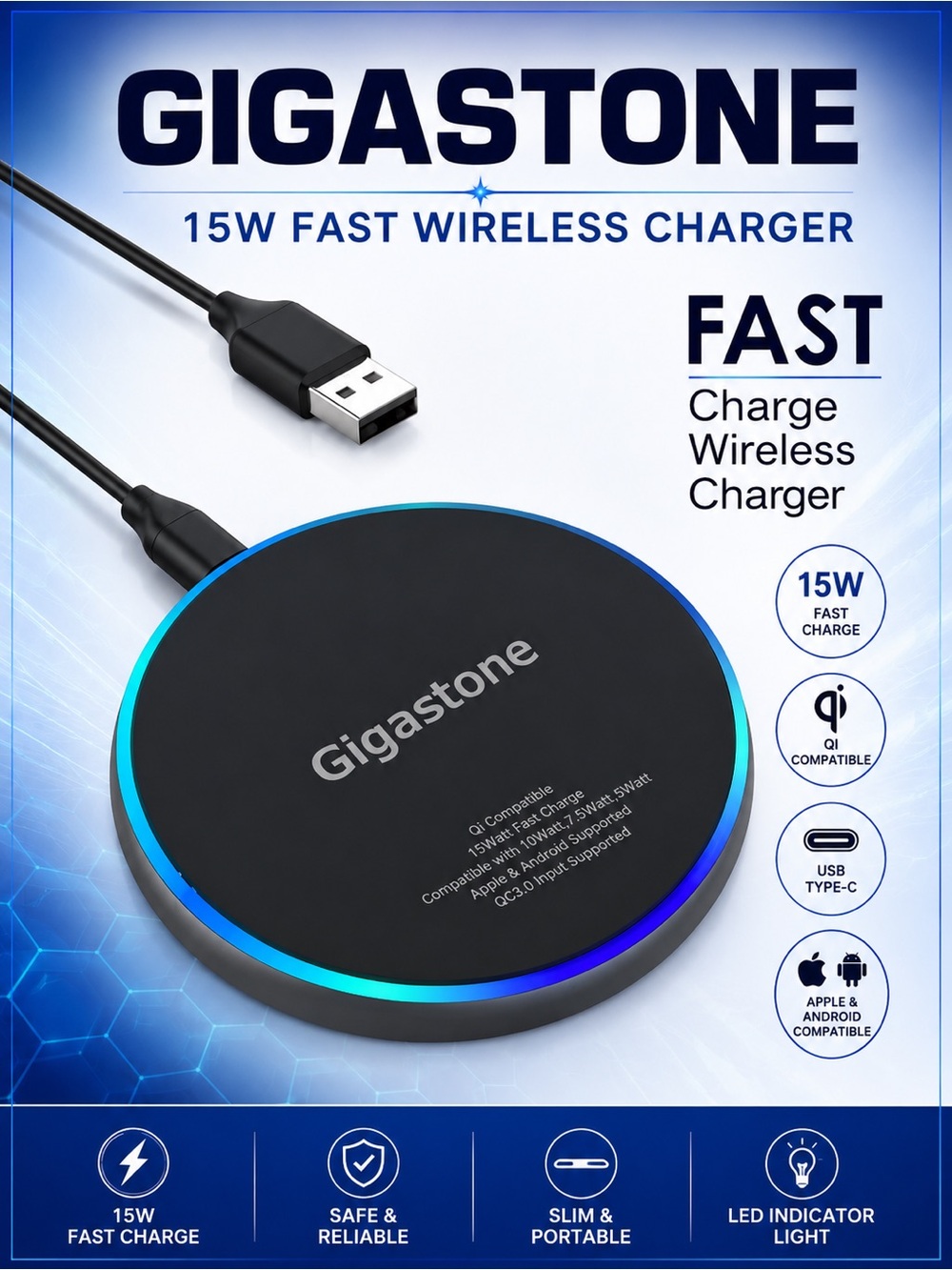 Gigastone Fast Charge Black Wireless Charger